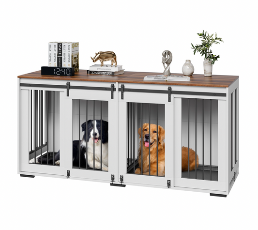 Dog Crate Furniture 72 in Indoor Wooden Dog Kennel with Tray Heavy Duty