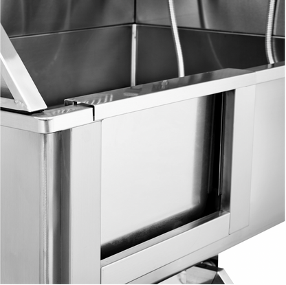 62" Dog Grooming Tub | Stainless Steel Bath Station, Stairs, Faucet, Left Door