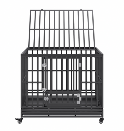 47" Indestructible Dog Crate | Heavy Duty Kennel, 3 Doors, Wheels, Tray