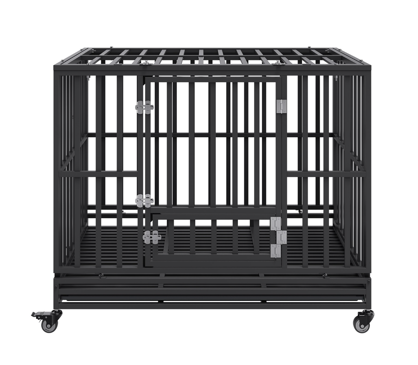 47" Indestructible Dog Crate | Heavy Duty Kennel, 3 Doors, Wheels, Tray