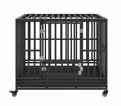 47" Indestructible Dog Crate | Heavy Duty Kennel, 3 Doors, Wheels, Tray