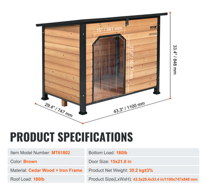 Insulated Outdoor Dog House, Waterproof, Elevated Floor, Iron Frame, Open Roof