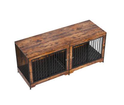 Dog Crate Furniture 75 in Indoor Wooden Dog Kennel with Divider and Tray