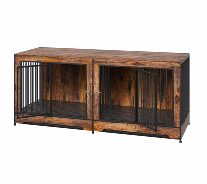 Dog Crate Furniture 75 in Indoor Wooden Dog Kennel with Divider and Tray