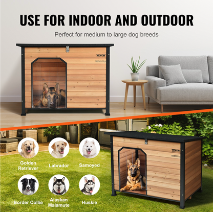 Insulated Outdoor Dog House, Waterproof, Elevated Floor, Iron Frame, Open Roof